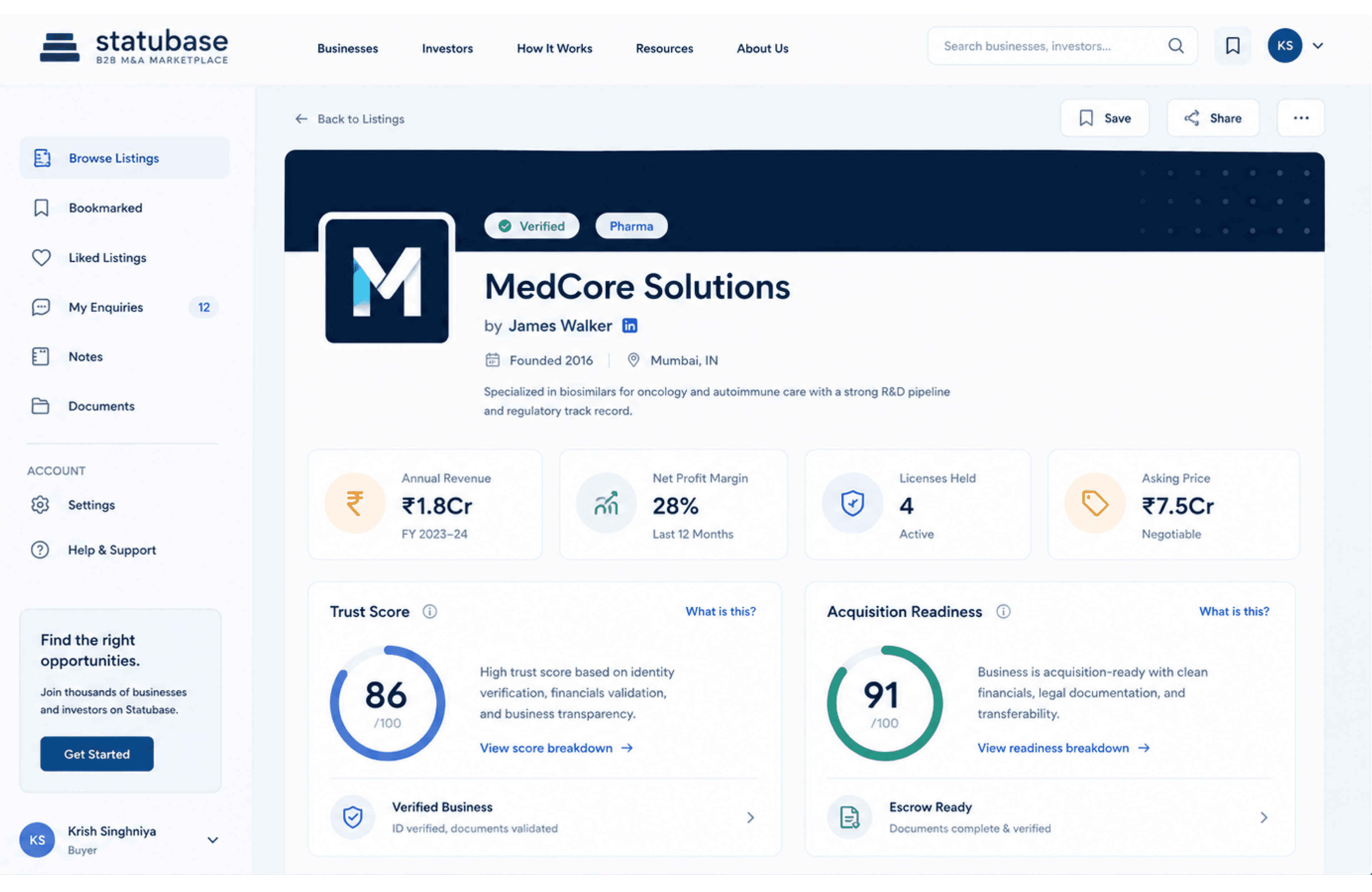 Statubase business acquisition platform